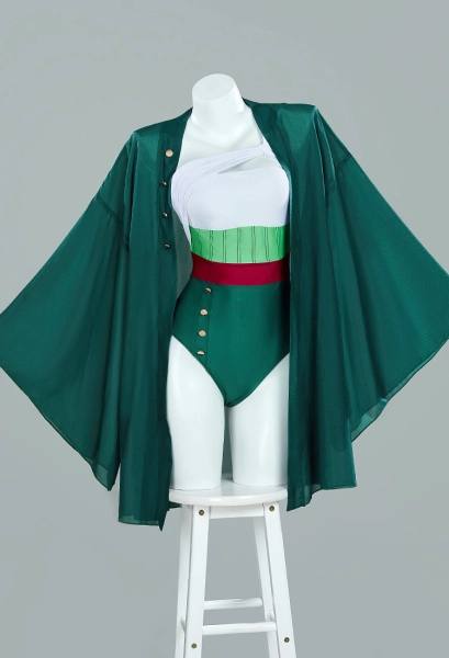 Zoro Derivative One Piece Swimsuit One Shoulder One Piece Bathing Suit with Chiffon Cover-up