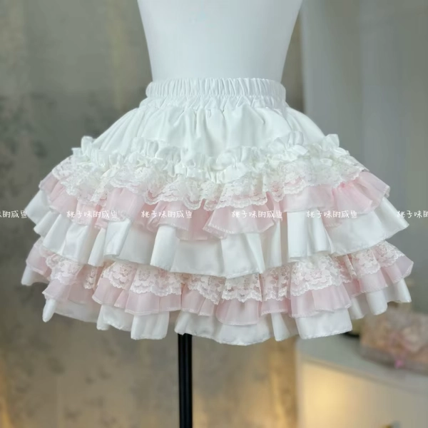 White Pink Patchwork Mini Skater Skirt Lolita Style