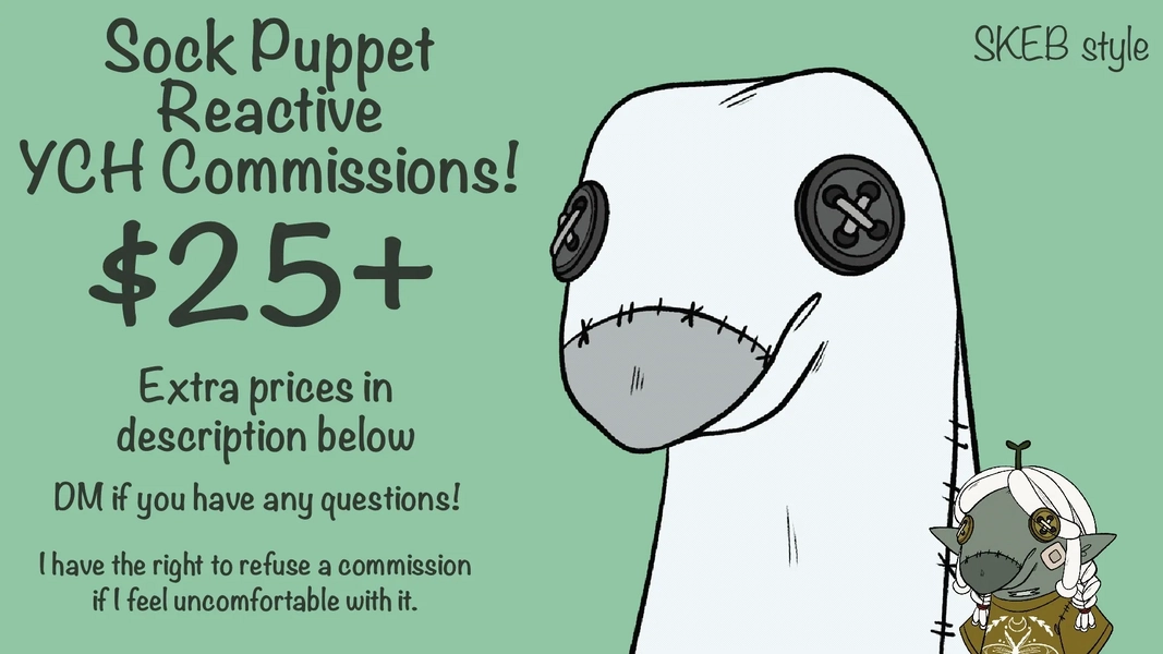 Sock Puppet Reactive YCH Commissions! ꜱᴋᴇʙ by EnokiCreeps (@EnokiCreeps)