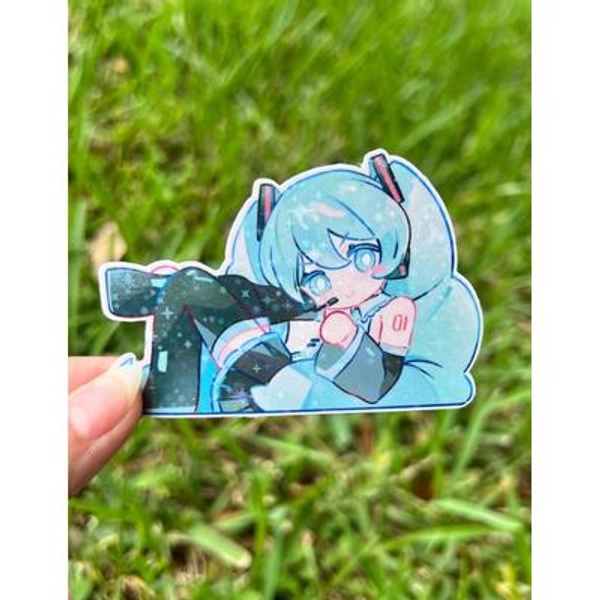 Hatsune Miku Chibi Sticker: Holographic Star, Water Resistant