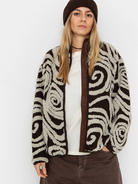 Swirls Jacquard Zip Wmn Fleece  (brown multi)