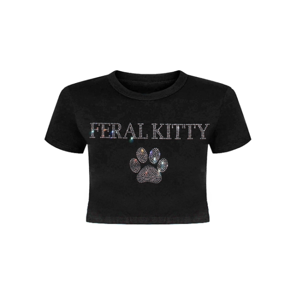 FERAL KITTY RHINESTONE BABYGIRL TOP