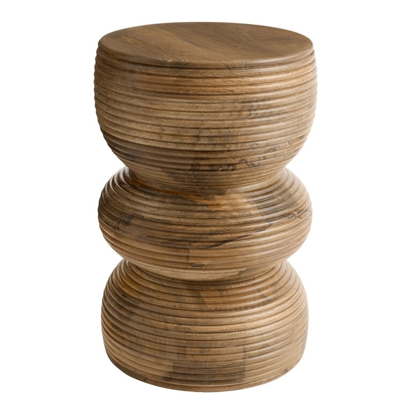Orren Round Tonal Wood Tiered Geo Fluted Side Table