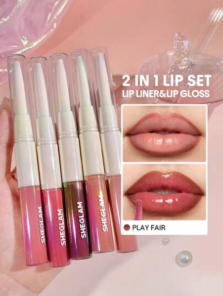 SHEGLAM Lip Rules Liner & Gloss Pen-Play Fair 2-In-1 Moisturizing Liquid Lipstick Dewy High Pigment Lipliner Lip Combo Hydrating Reduce Lip Fine Lines Lip Makeup Lip Combo Brand Beauty Makeup Face Paint Cosmetic For Women Girls Perfect For Winter Ideal For Y2K Fancy Fashion Suitable For Birthday Gift Party Ready Best Color