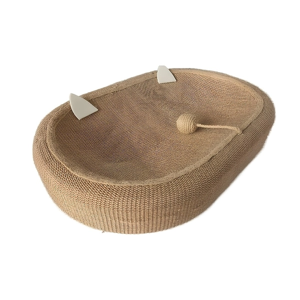 TEMU Extra Large 59.99cm Cat Scratching Post And Resting Mat - Heavy-duty Oval Scratching Board, Anti-slip Woven Fiber Surface, Beige/space-saving