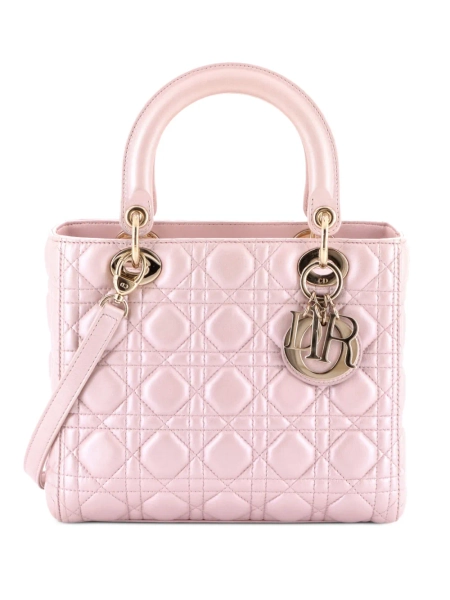 Christian Dior Pre-Owned Lady Dior Bag Cannage Quilt Metallic Leather Medium satchel | One Size