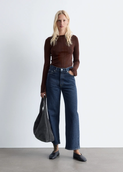 Rib-Knit Wool Boatneck Top