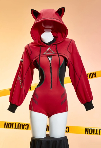 Anime Girl Derivative Sexy Cosplay Costume Sportswear Cyber Style Tight Bodysuit with Hooded Short Jacket