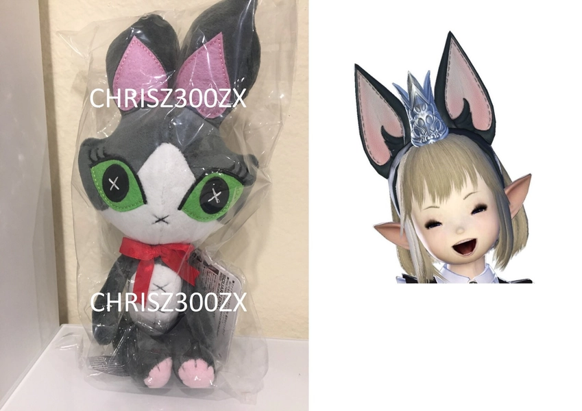 final Fantasy XIV Cait Sith Doll Plush Figure Plushie + Cat Ears Head Code FF 14