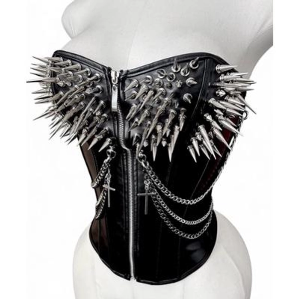 Handmade Spiked Gothic Corset with Removable Stainless Steel Chains | Custom Punk Bustier | PT Chainwork