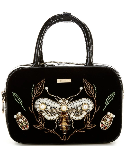 BRAHMIN Attenborough Collection Mara Mini Velvet Pearl Beaded Satchel Bag