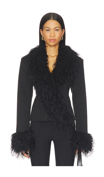 OW Collection Remy Faux Fur Jacket in Black. - size L