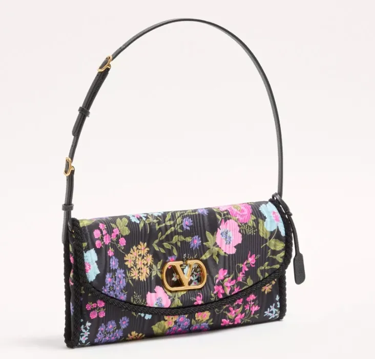 Valentino Garavani DeVain Small Shoulder Bag in Moiré Papier Floral Fabric