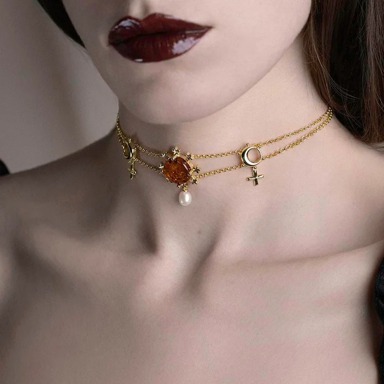 Collier ras de cou Ambre Soleil Flamboyant - Or | Or