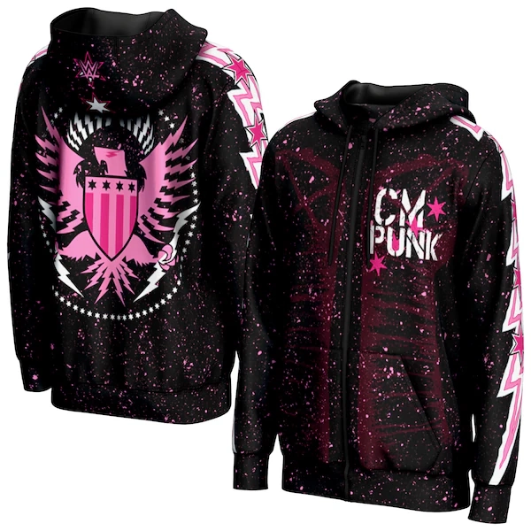 Men's ProSphere Black CM Punk Lightning Full-Zip Hoodie