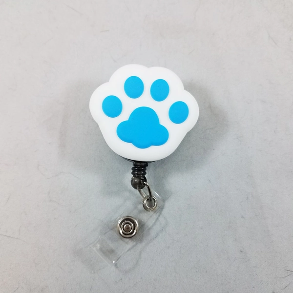 Paw Badge Clips - White with Blue Beans