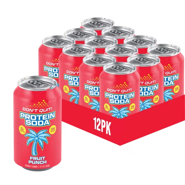 DON'T QUIT Protein Soda Fruit Punch, 15g Protein, 12oz, Case of 12