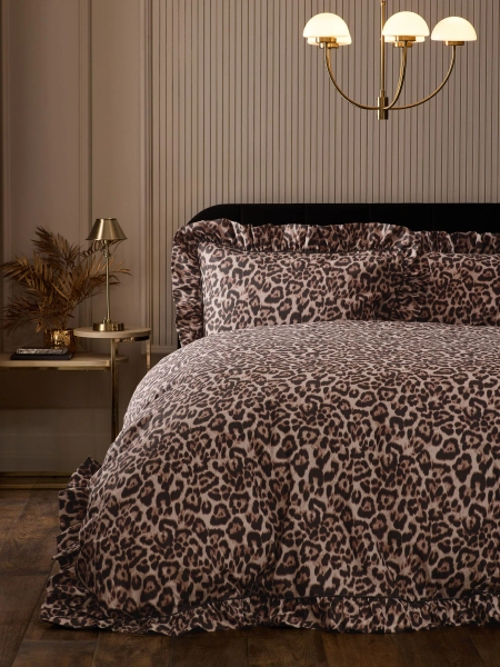 Leopard Print Brushed Cotton Frill Duvet Cover and Pillowcase Set