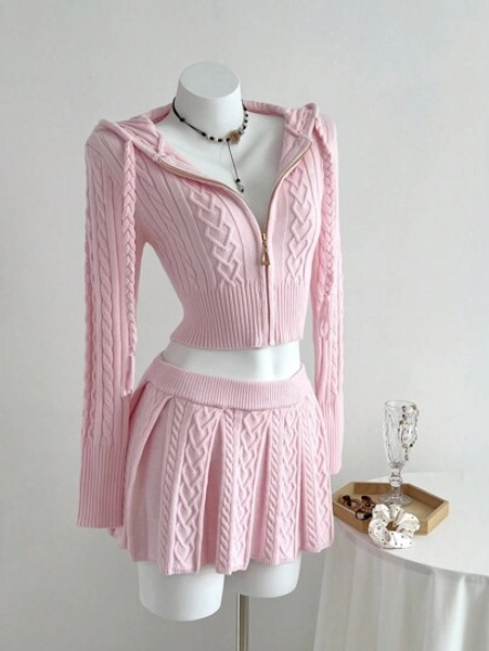Cable Knit Sweater and Skirt Set 