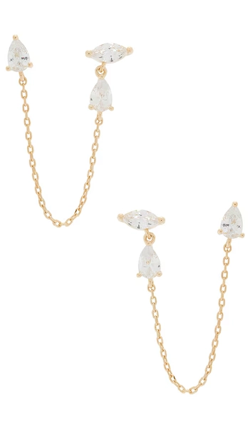 Marquise X Pear Chain Stud Earring Gold