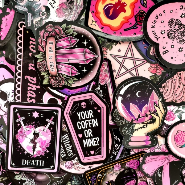 50pcs Aesthetic Gothic Stickers, Waterproof Gothic Decals, Dark Witchy Stickers, Pastel Goth Sticker Pack, Scrapbook Stickers for Girl