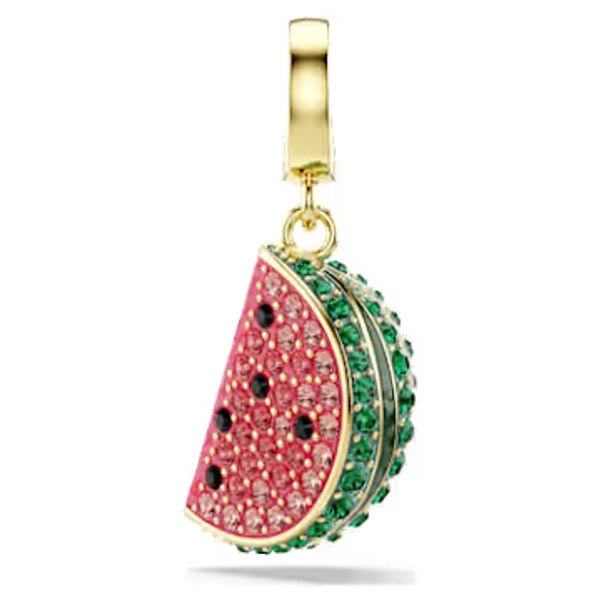 Idyllia charm, Mixed cuts, Watermelon, Multicolored, Gold-tone plated