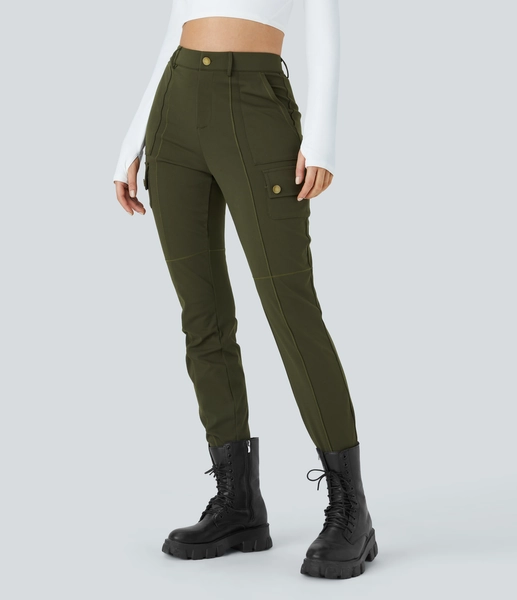 DayStretch High Waisted Zipper Pockets Solid Skinny Cargo Pants