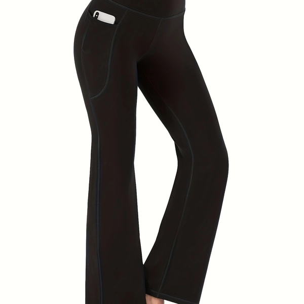 TEMU High Stretchy Soft Flare Pants, Lifting Slim Running Yoga Flared Leggings With Pocket, Women's Activewear
