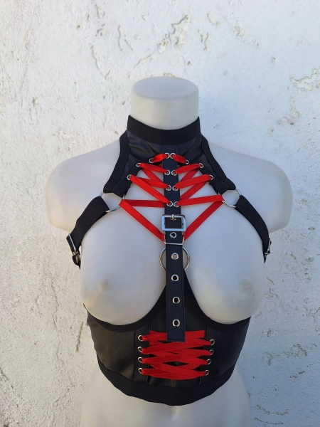 underbust with red corset lacing details XS-XXXL