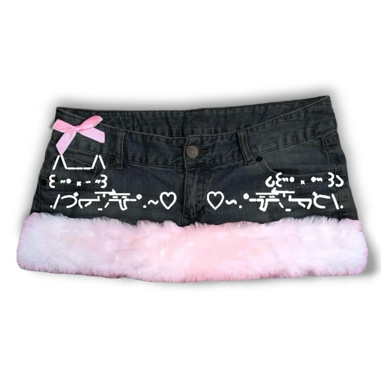 kawaii fur trim micro skirt 
