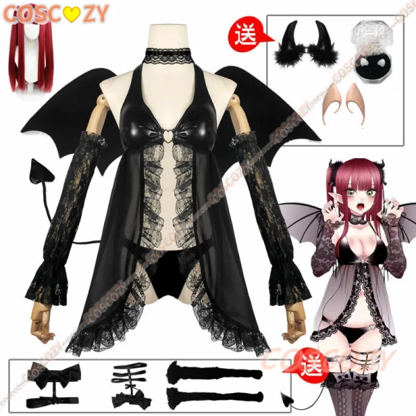 Coscozy My Dress Up Darling Cosplay Kitagawa Marin/Rizu Kyun Cosplay Costume Wig Wing Leather Cos Little Devil Lace Pajamas - AliExpress 200000532