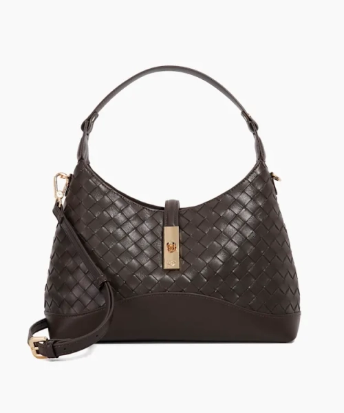 Dorset - Dark Brown Woven Turn Lock Shoulder Bag 