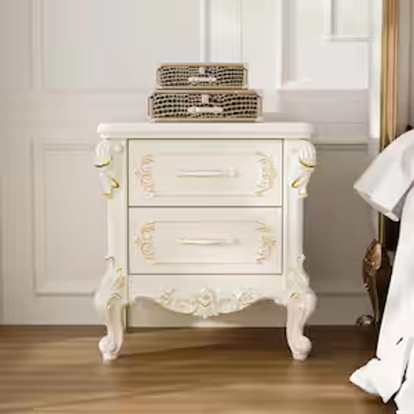 Versailles White and Gold 2-Drawer 18.9 in. Width Nightstand End Table