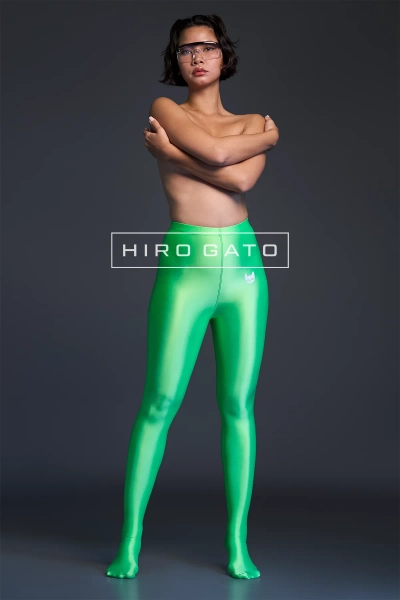 Satin Lycra Leggings UV Green Shiny Spandex - Hiro Gato