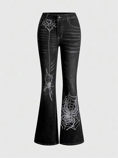 Spider Embroidery Jeans