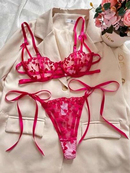 Lingerie , Rose Red Heart Eroticism Bra Set