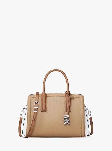 Satchel em pele e bloco de cor Laila pequena