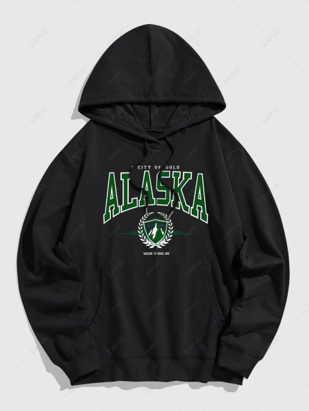 ALASKA Letter Printed Kangaroo Pocket Hoodie