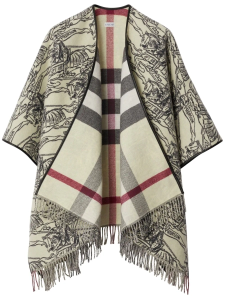 Burberry Equestrian Knight fringe wool poncho | OS