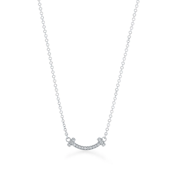 Tiffany T Smile Pendant in White Gold with Diamonds