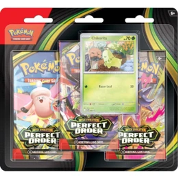 Pokemon TCG: Mega Evolution - Perfect Order - 3-Pack Blister (Chikorita)
