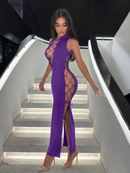 SHEIN SXY Kleid mit Kreuzüberschneidung, Ausschnitten und hohem Beinschlitz