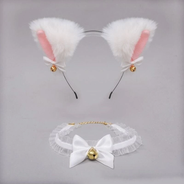 Cat Ear Headband Bell Necklet Set