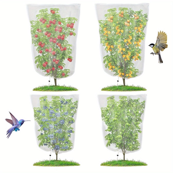 TEMU 4 Packs Of Garden Plant Protection Netting With Drawstring Locks, Insect And Netting, Perfect For Blueberry Bushes, Tomatoes, Vegetables, Trees,