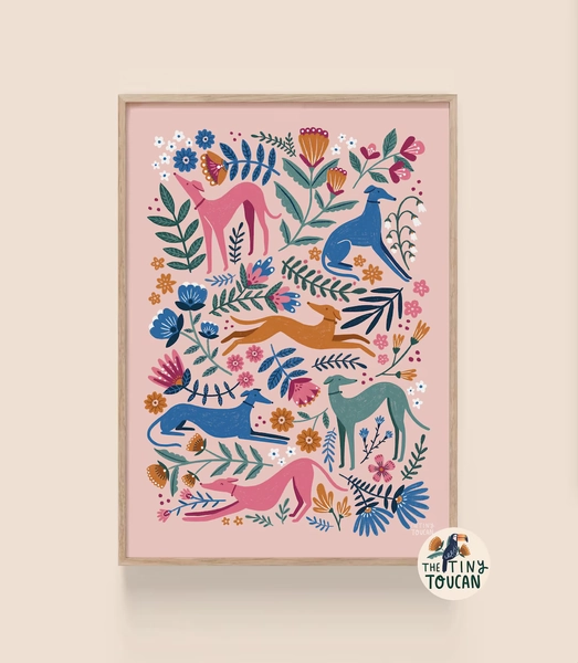 Long Dog Floral Fine Art Print- Greyhound Whippet Lurcher Art- A5, A4, A3- Interior Decor- Plastic Free, Sustainable Gifting- - Etsy Australia