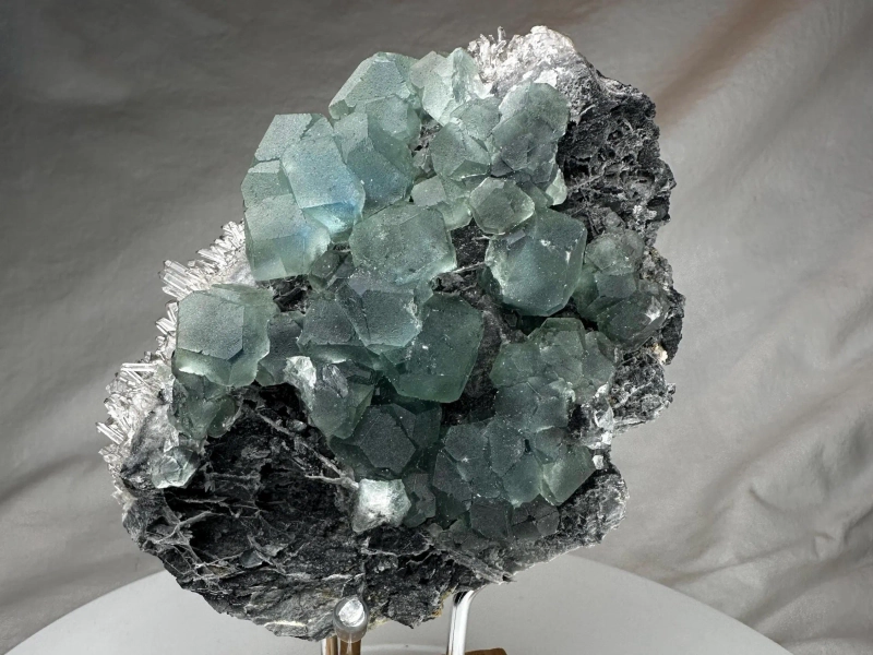 Sea Green Fluorite Specimen: Teal Zoning, Quartz Crystals, Yaogangxian Mine
