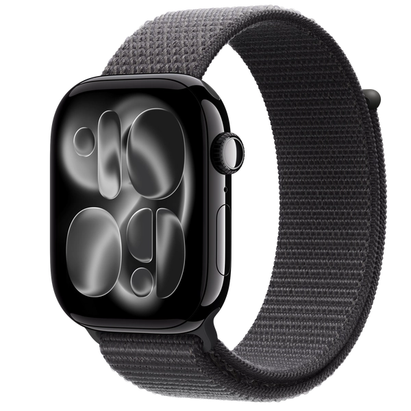 Apple Watch Series 11 GPS, 46mm Jet Black Aluminum Case with 46mm Dark Gray Sport Loop - XL