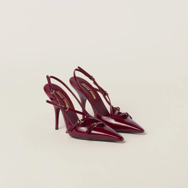 Patent leather slingbacks with buckles | MIUMIU