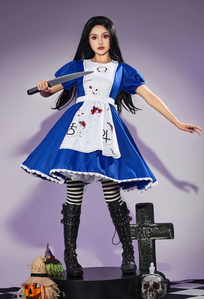 Alice: Madness Returns Alice Cosplay Costume Halloween Maid Dress Set