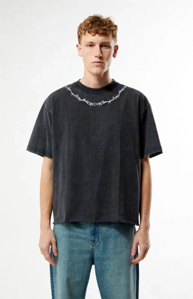 Washed Black Barbed Wire Cropped Boxy T-Shirt